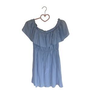 Bardot Women's Off-Shoulder Ruffle Mini Dress US 6 Light Blue 100% Viscose